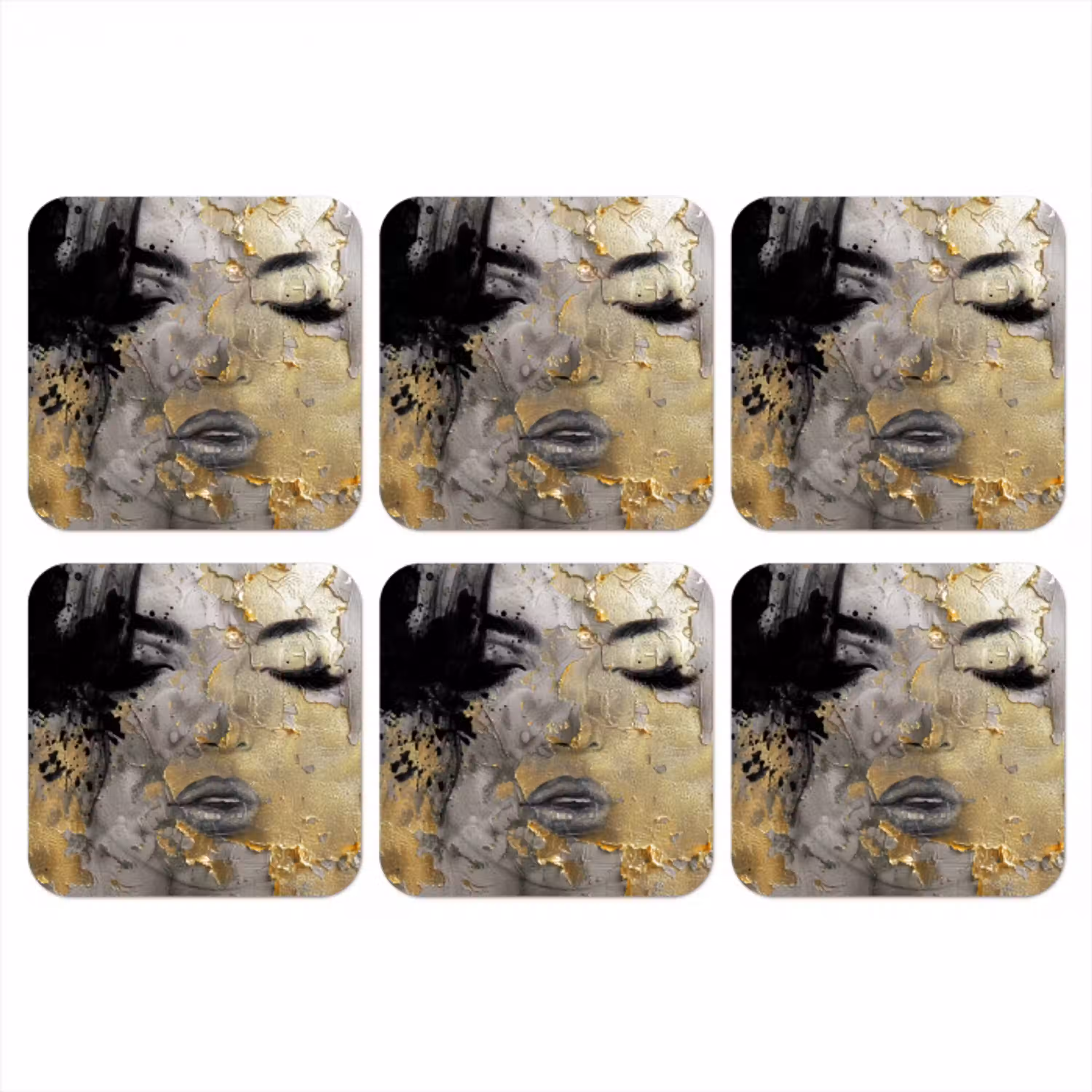 Vrouw - Kunst - Goud - Zwart onderzetter kurk middel -3d