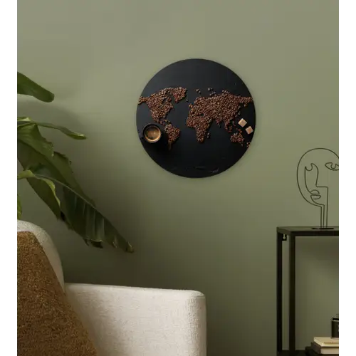 Wereldkaart - Espresso - Zwart Wandcirkel kunststof plaat 5mm dik klein -sfeer3
