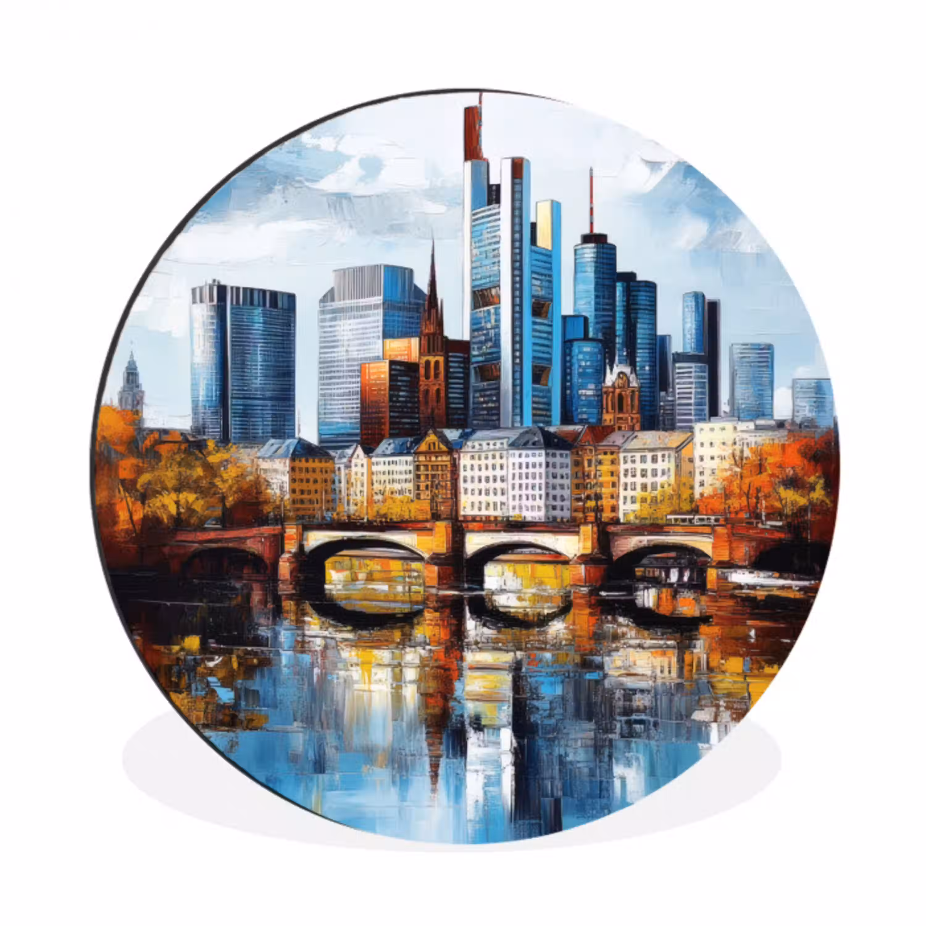 Bomen Frankfurt- Stad - Skyline - Brug Wandcirkel aluminium klein -3d