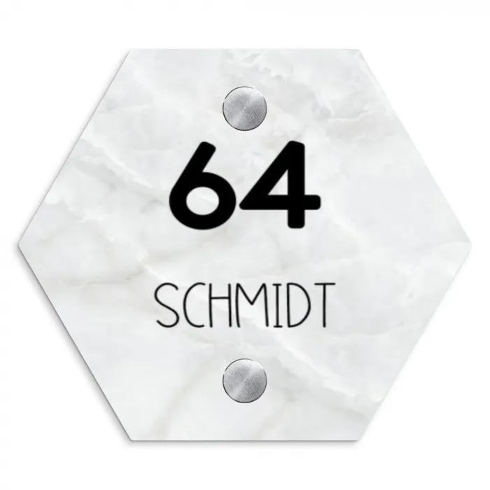 Lichtgrijs marmer - Modern Naambord Hexagon klein -3d