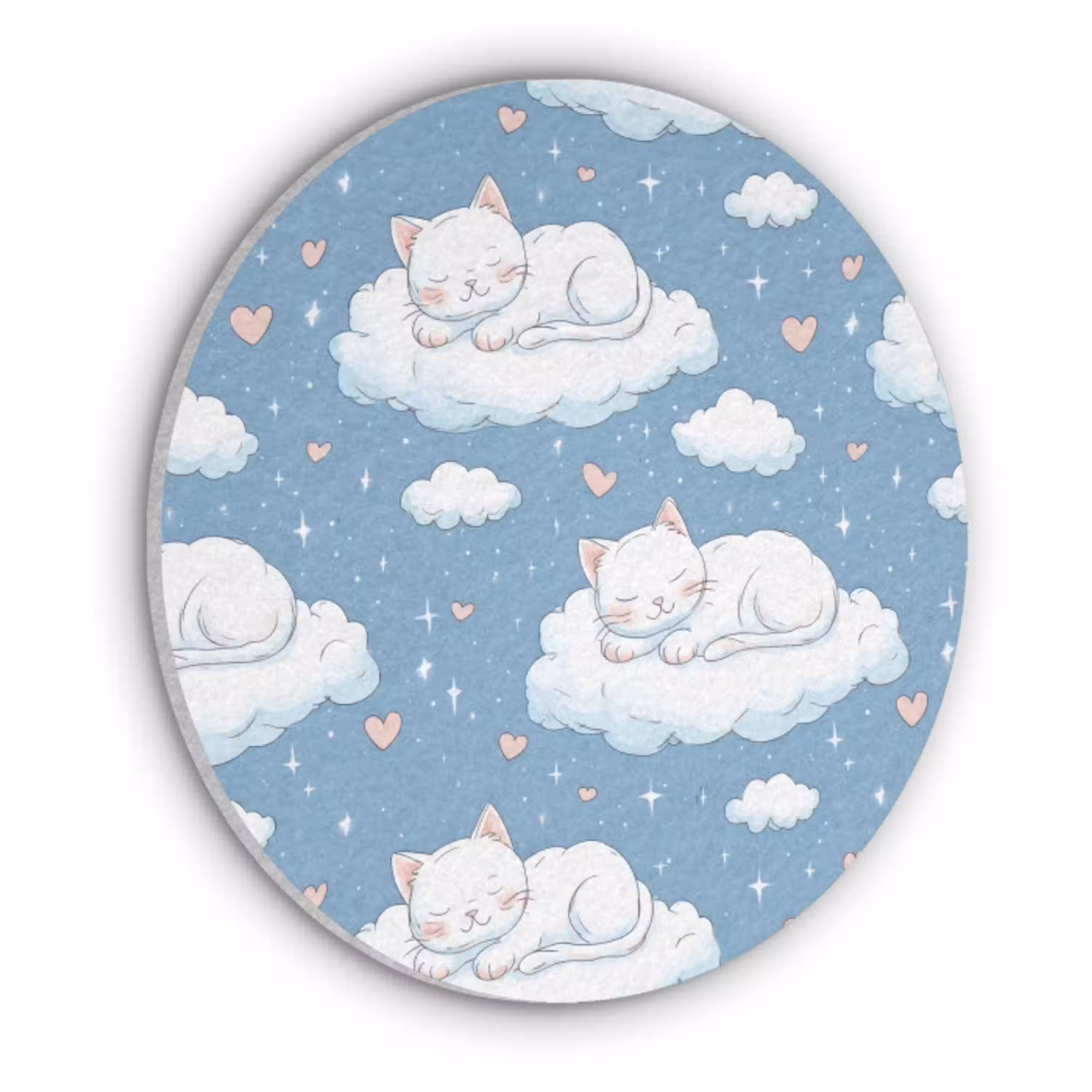 Kitten - Wolken - Blauw Akoestische PET Vilt - Rond klein 838 -3d