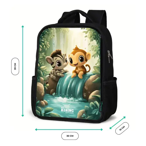 Zebra - Aapje - Waterval - Rotsen Rugzak - Zwart middel -productfoto_formaten