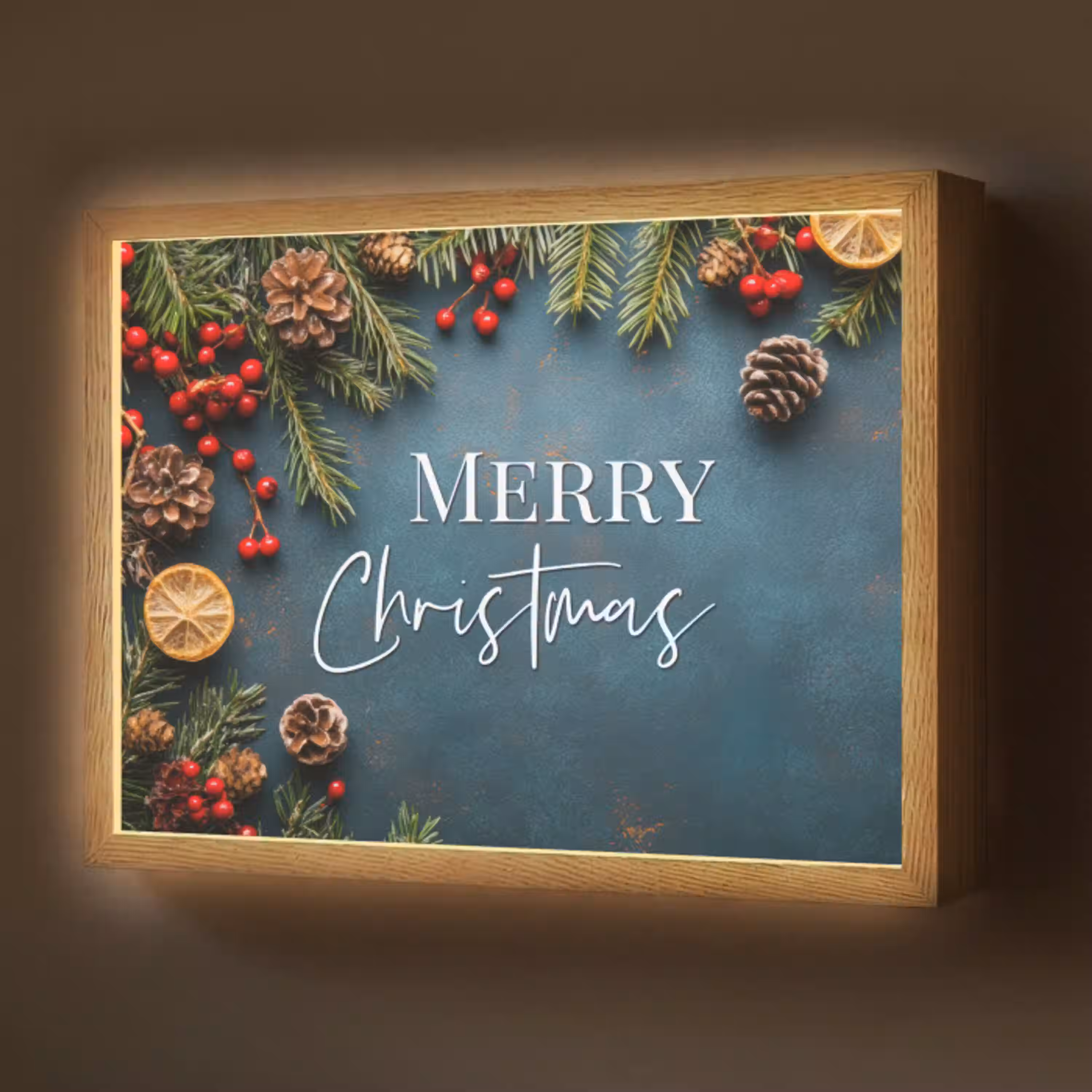 Merry Christmas - Blauw - Kerst - Winter Light Box met batterij (Wandlamp) middel -z3d_website