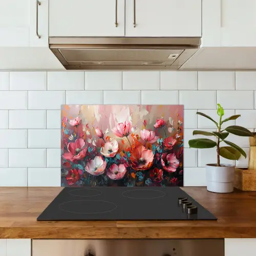 Klaprozen - Roze - Bloemen - Botanisch - Kunst keuken achterwand spatscherm klein -sfeer2