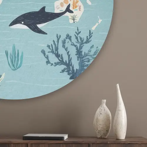 Wereldkaart - Zeeleven - Blauw Akoestische PET Vilt - Rond klein -sfeer5_closeup