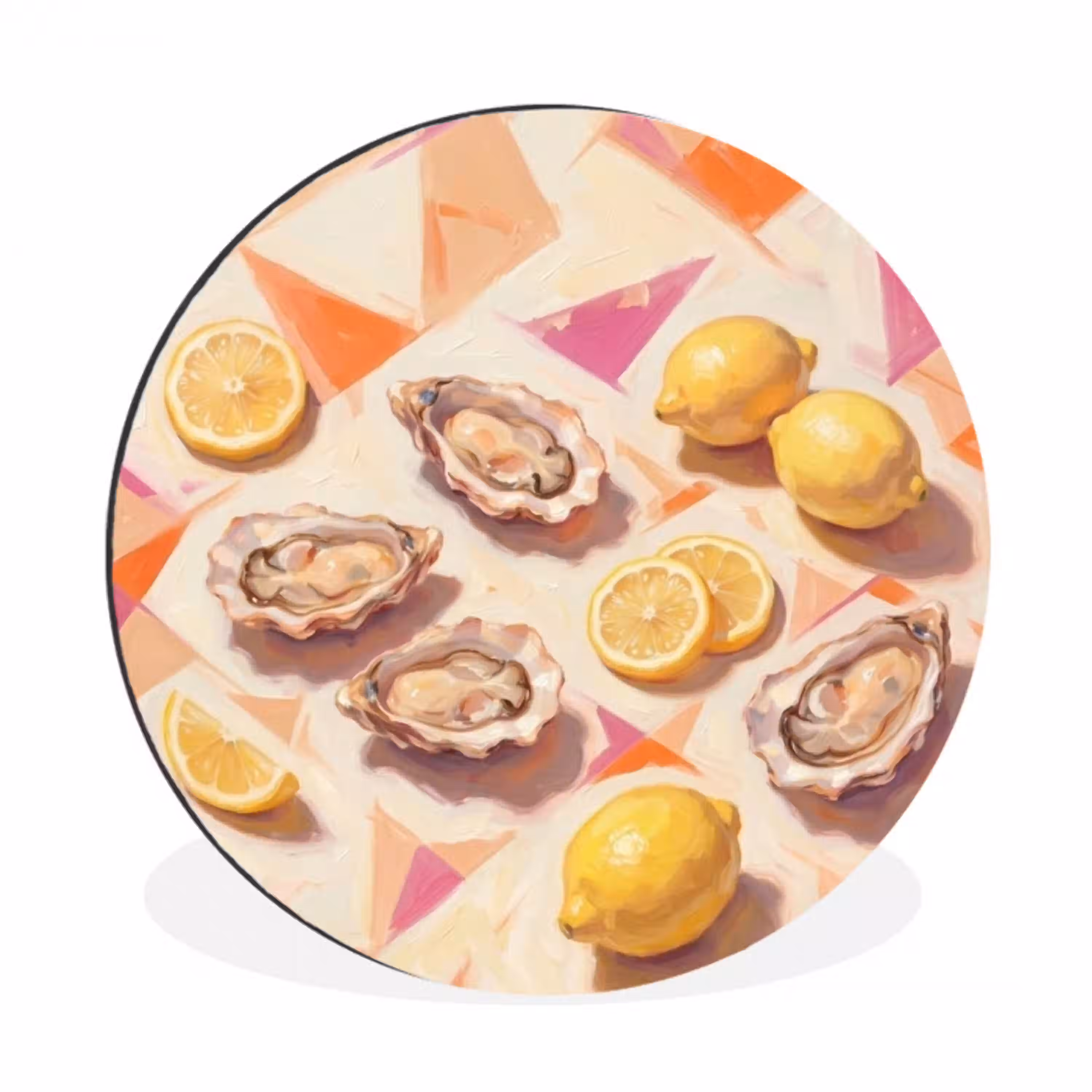 Stilleven - Citroenen - Oesters - Abstract - Oranje Wandcirkel aluminium klein -3d