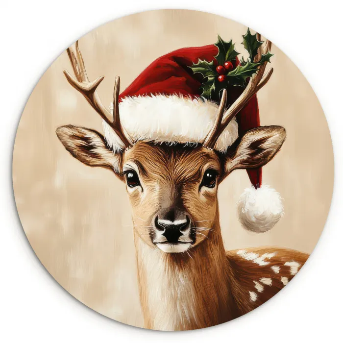 Kerst - Hert - Gewei - Rood Wandcirkel kunststof plaat 5mm dik klein -3d