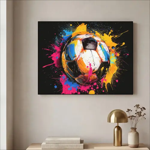 Graffiti - Sport - Voetbal - Verf - Bal Textielframe zwart klein -sfeer2
