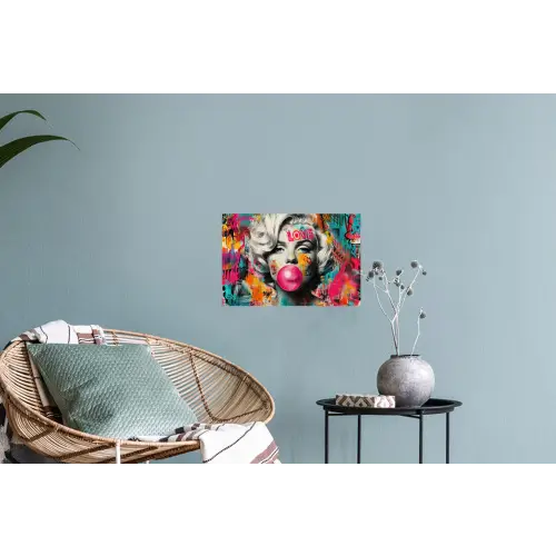 Vrouw - Kauwgom - Graffiti - Neonkleuren Muursticker klein -plant