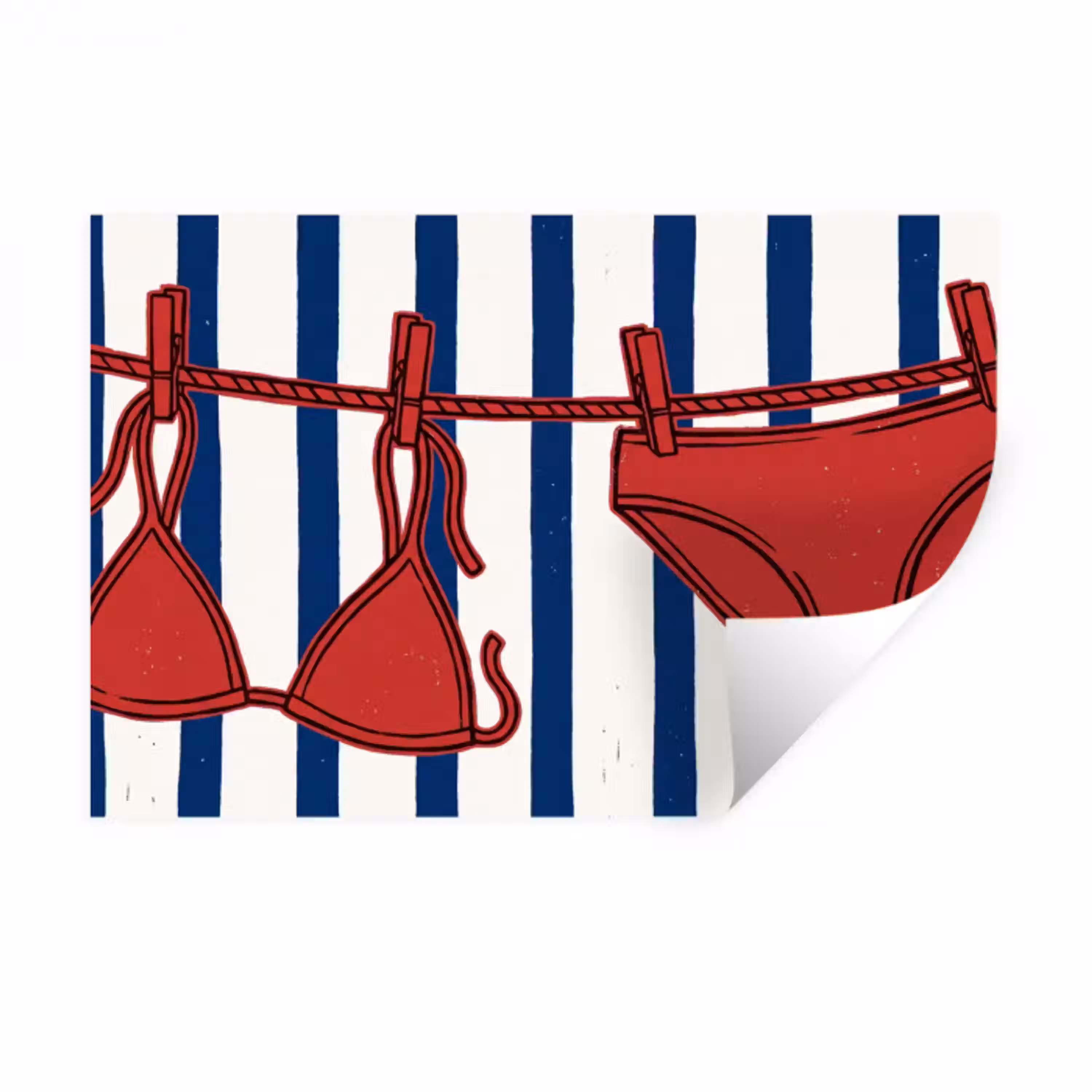 Badkleding - Waslijn - Zomer - Illustratie - Rood Muursticker klein -3d
