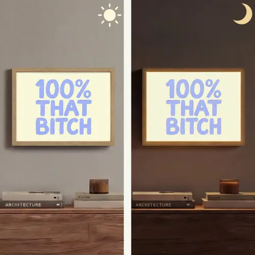 100% that bitch - Blauw - Wit Light Box met batterij (Wandlamp) middel -sfeer3