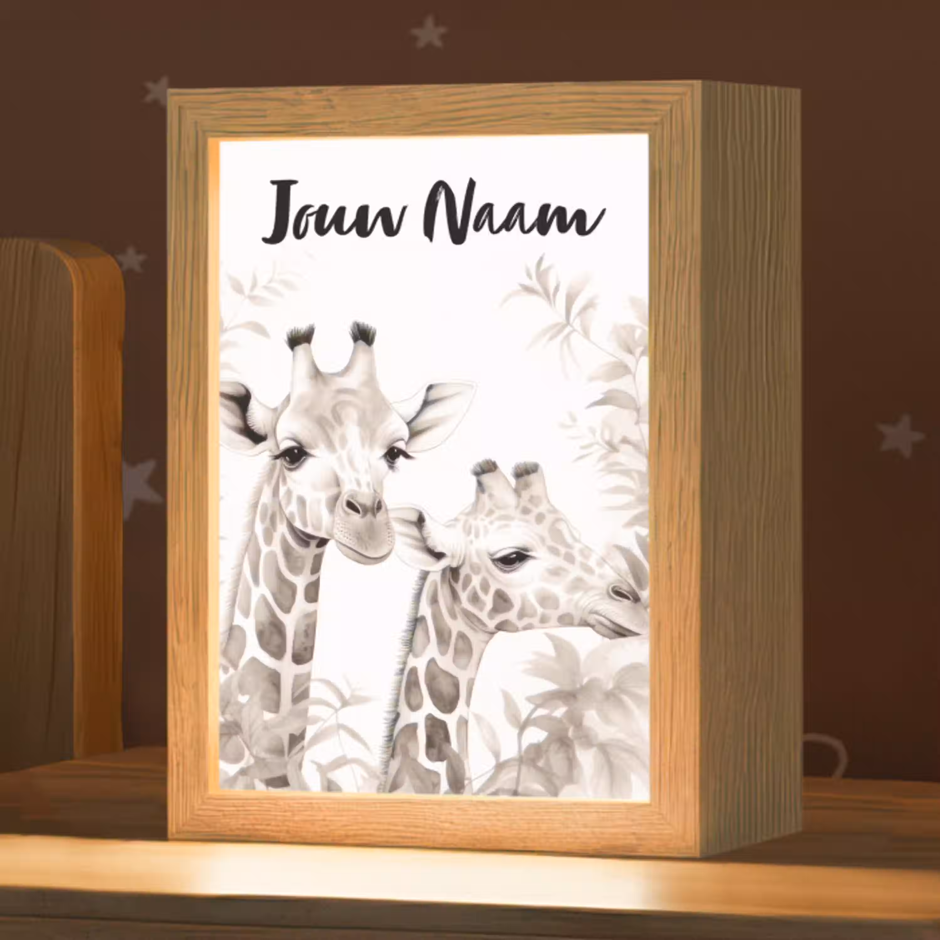 Giraffe - Bladeren - Bruin - Jungle - Kind Light Box met kabel (Kinderlampje) klein -zzz_3d_website