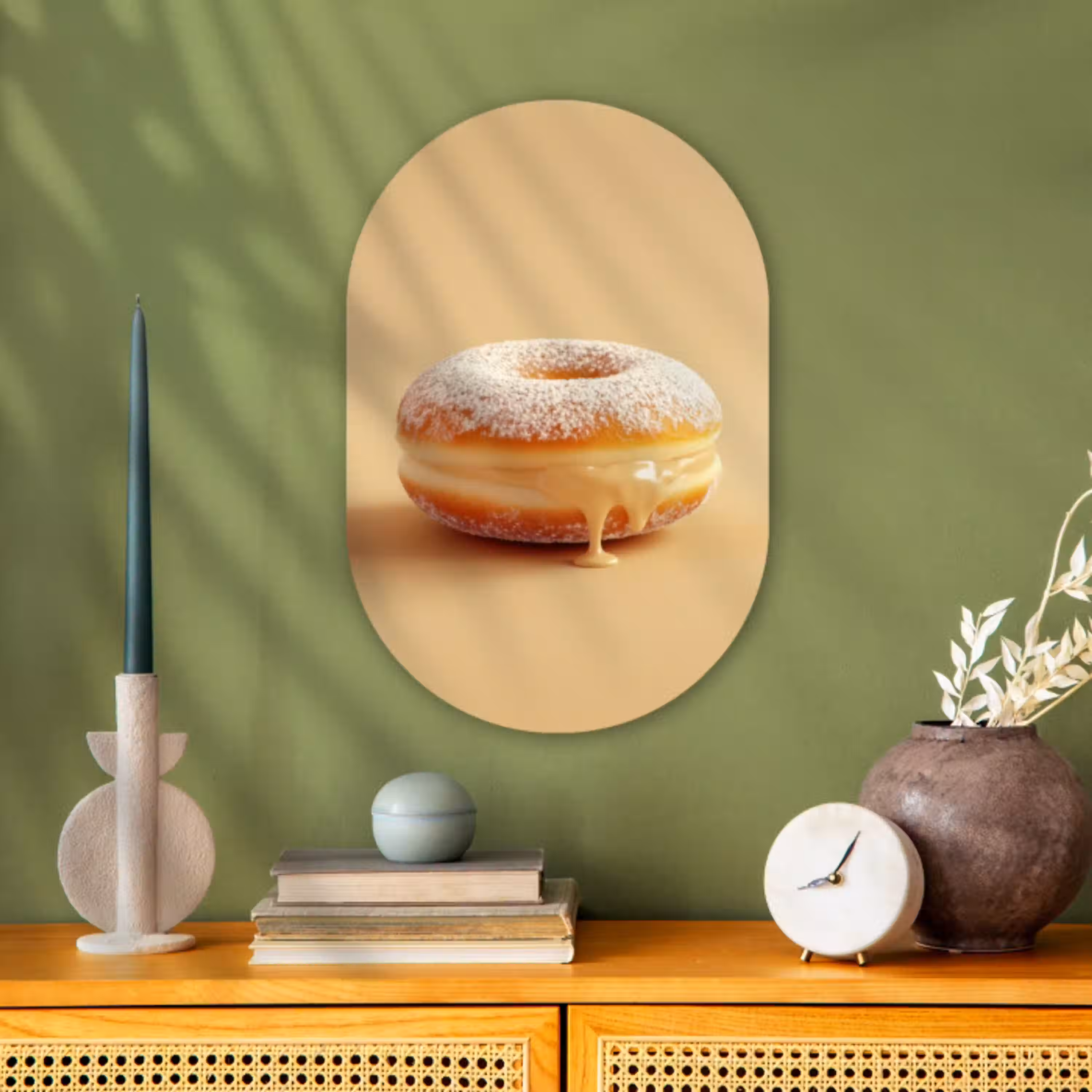 Donut - Romig - Poedersuiker - Beige Wandcirkel Ovaal Forex klein -sfeer2