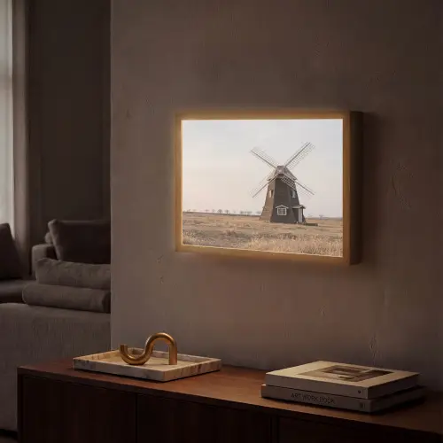 Windmolens - Landschap - Veld Light Box met batterij (Wandlamp) middel -sfeer1