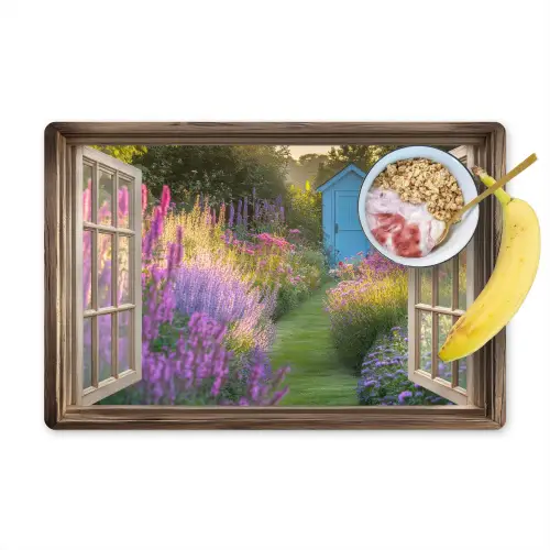 Doorkijk - Bloemen - Raam - Natuur Placemat vinyl groot -zzzproduct_Kitchenyeah-website