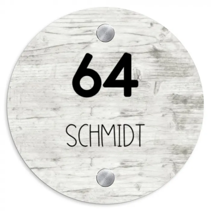Witgrijs hout - Modern Naambord Rond klein -3d