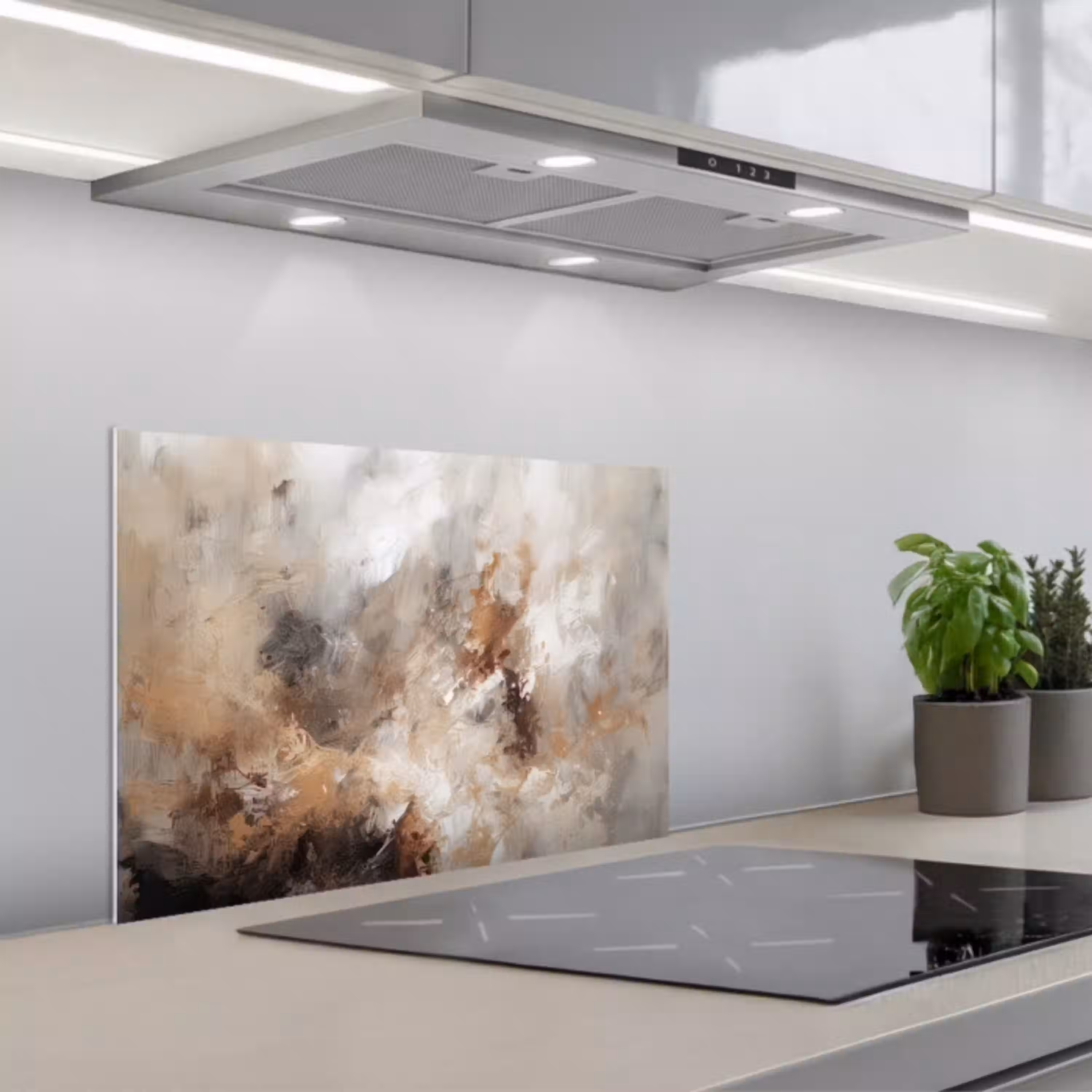 Verf - Abstract - Beige - Kunst keuken achterwand spatscherm klein -3d_schuin
