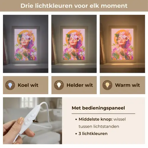 Vrouw - Abstract - Cirkel - Bloemen Light Box met kabel (Tafellamp) klein -USP_lichtkleurNL