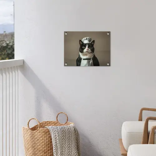 Kat - Kokskleding - Zwart - Wit tuinposter los doek klein -sfeer8