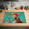 Luipaard - Bloemen - Kroon Inductie beschermer vinyl 3mm klein -sfeer5