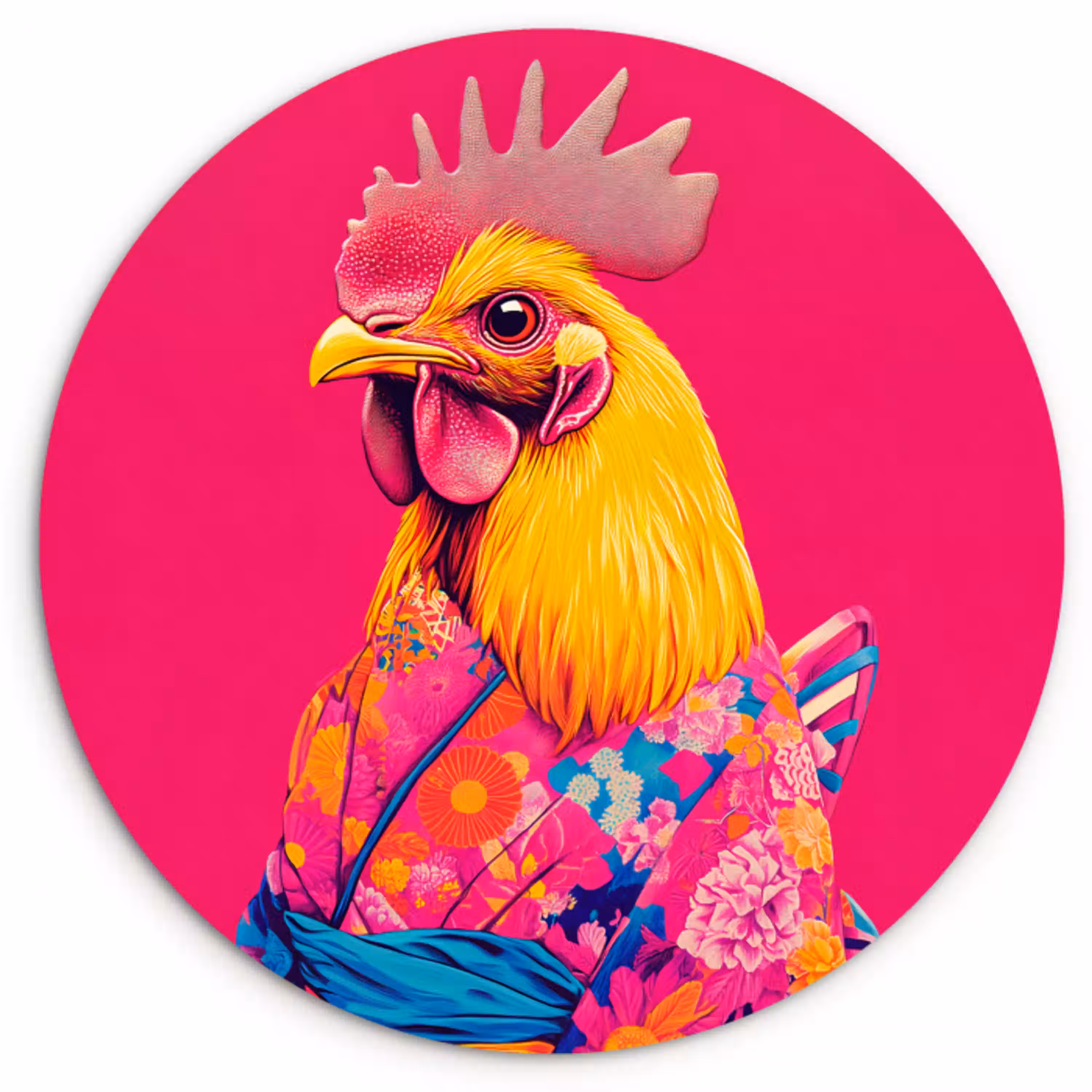 Haan - Kleurrijk - Kimono - Roze Wandcirkel plexiglas klein -3d