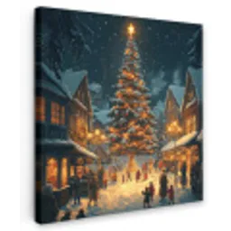Kerstfeest - Dorp - Donker Tuinposter op houten frame 2 cm dik middel -3d