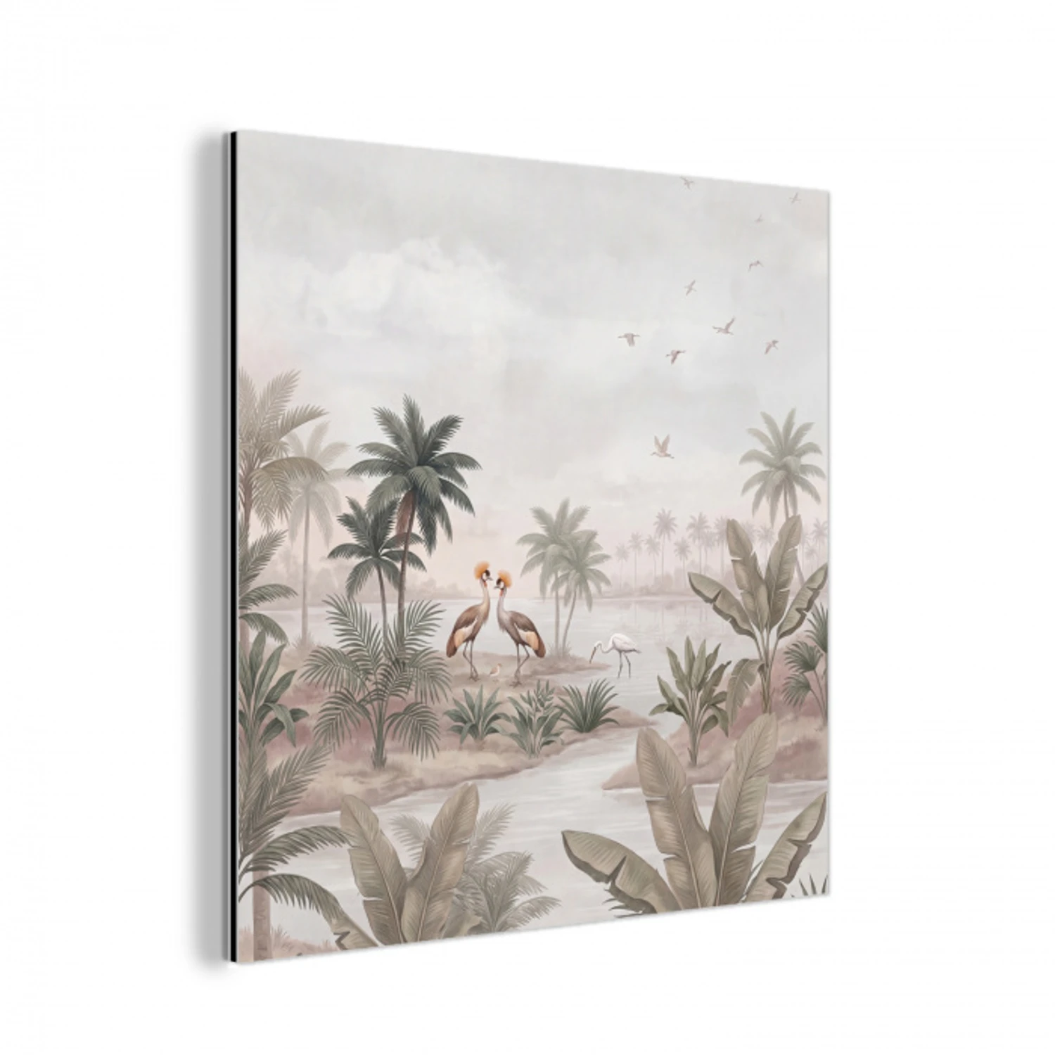 Kraanvogels - Palmbomen - Tropisch aluminium wit klein -3d