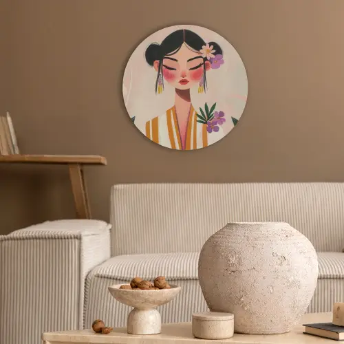 Vrouw - Bloemen - Pastel Akoestische PET Vilt - Rond klein -sfeer1
