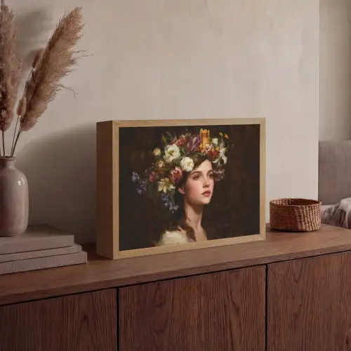Portret - Vrouw - Bloemen Light Box met batterij (Wandlamp) middel -sfeer2