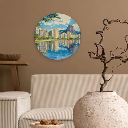 Berg - Skyline - Strand - Water Wandcirkel plexiglas klein -sfeer1