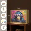 Graffiti - Chimpansee - Street art - Koptelefoon - Aap Light Box met batterij (Wandlamp) middel -USP_websiteoverzichtNL