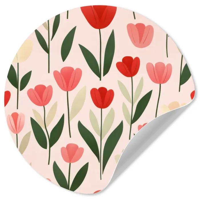 Tulpen - Modern - Roze Wandcirkel behangsticker klein -3d