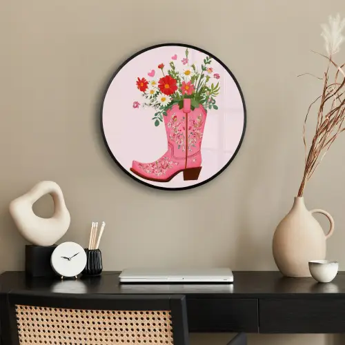 Cowboylaarzen - Roze - Boeket - Bloemen Fotolijst rond zonder passe partout klein -sfeer1