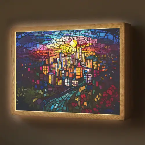 Stad - Maan - Mozaïek - Kleurrijk Light Box met batterij (Wandlamp) middel -z3d_website