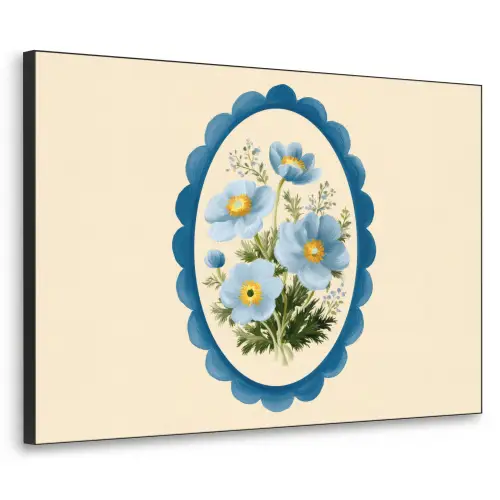Lijst - Bloemen - Lichtblauw - Illustratie Textielframe - compleet frame klein -3d