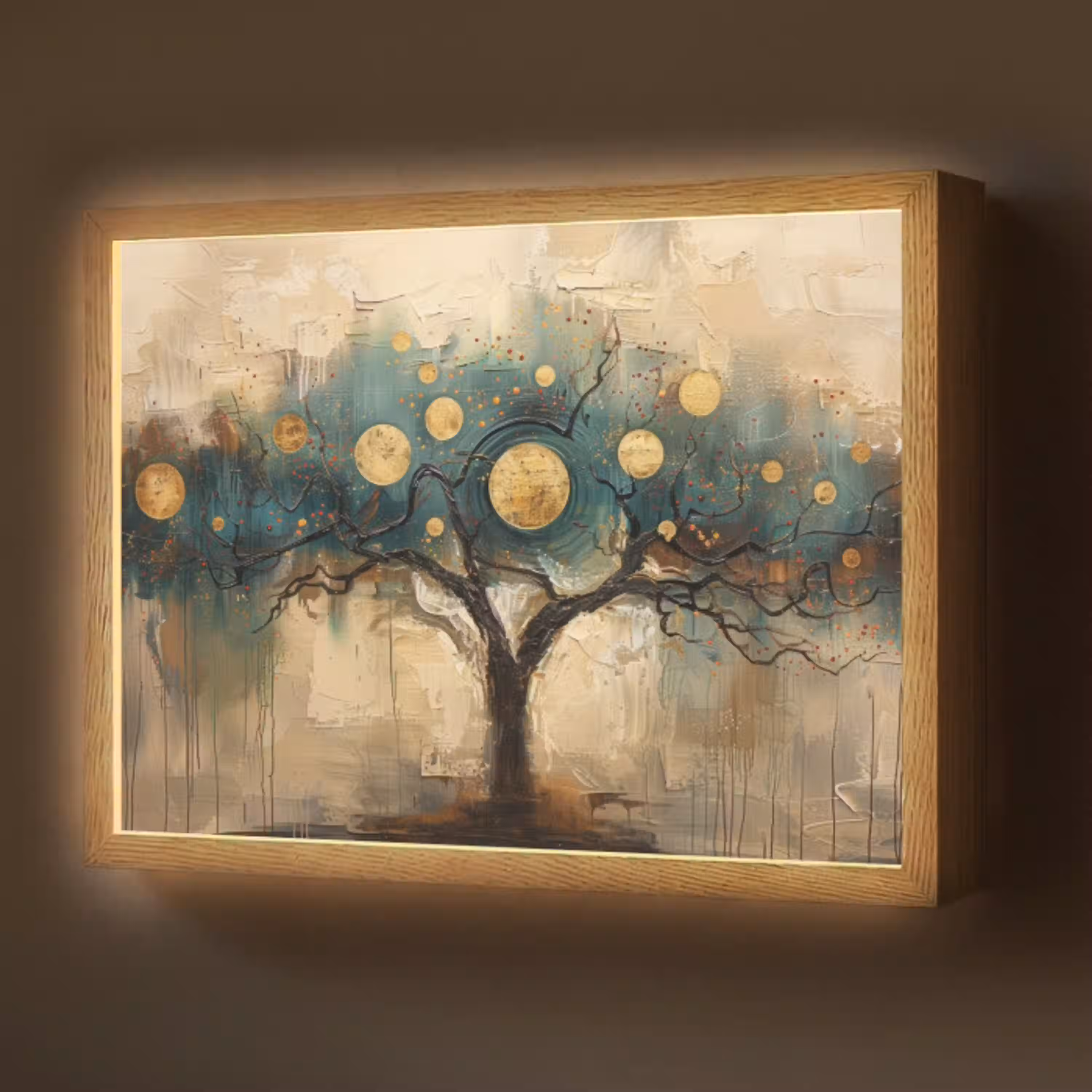 Boom - Abstract - Bruin - Goud - Industrieel Light Box met batterij (Wandlamp) middel -z3d_website