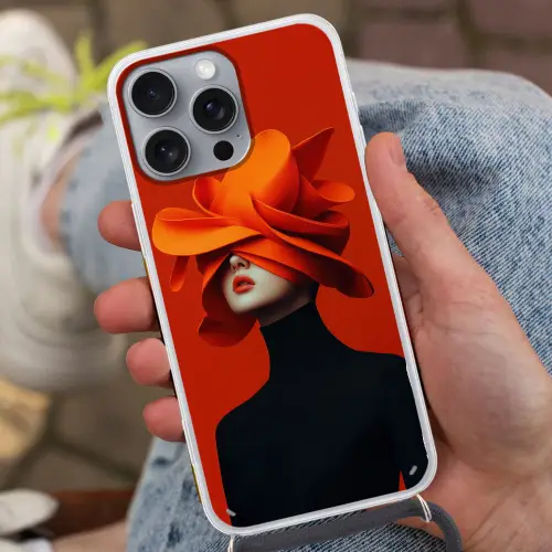 Oranje - Hoed - Vrouw Hoesje iPhone 16 Pro Max met koord klein -sfeer3