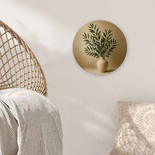 Vaas - Olijftakken - Bladeren - Beige Wandcirkel plexiglas klein -sfeer5