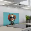 Vrouw - Blauw - Vlinder - Bloemen - Aesthetic keuken achterwand spatscherm klein -3d_schuin