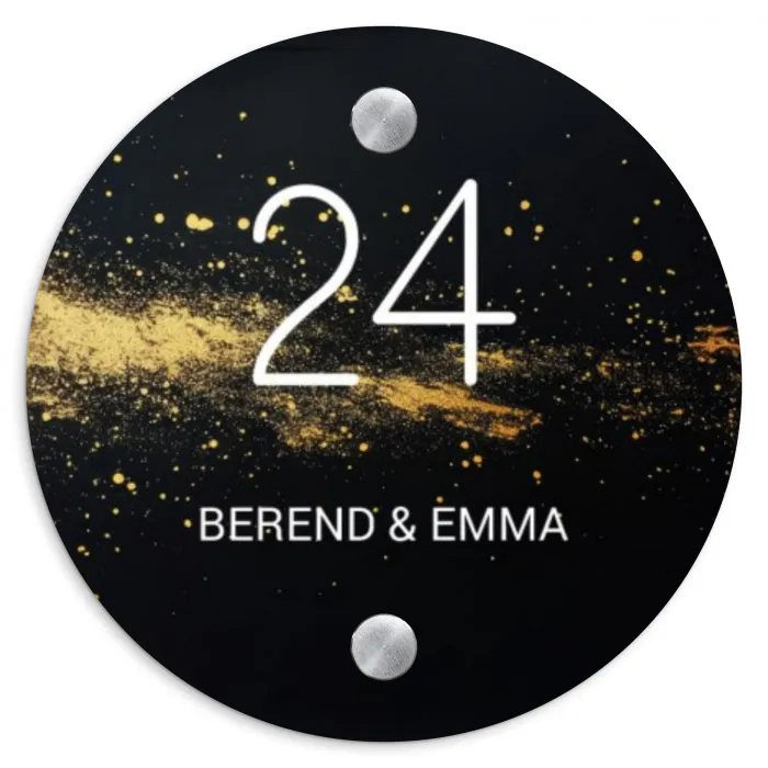 Gouden verfspatten - Klassiek Naambord Rond klein -3d
