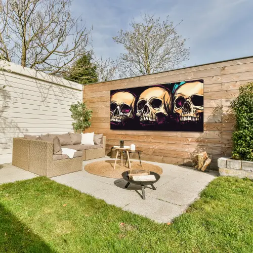 Schedels - Graffiti - Neon Tuinposter op houten frame 2 cm dik xxl -sfeer2