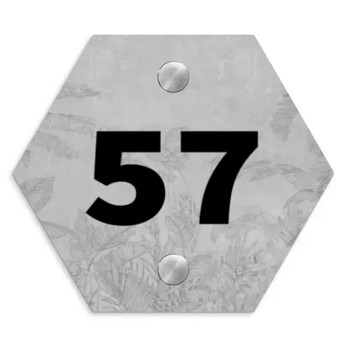 Grijs botanisch patroon - Traditioneel Naambord Hexagon klein -3d