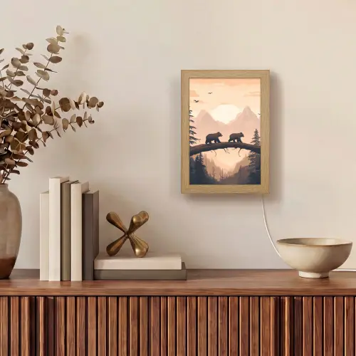 Beren - Bomen - Landschap - Zonsondergang Light Box met kabel (Tafellamp) klein -sfeer2