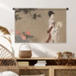 Vrouw - Azië - Kunst - Beige Wandkleed katoen middel -sfeer5