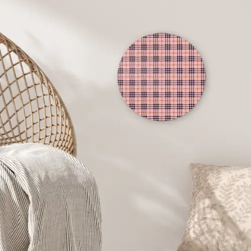 Plaid - Patroon - Schotse - Roze Wandcirkel plexiglas klein 852 -sfeer5