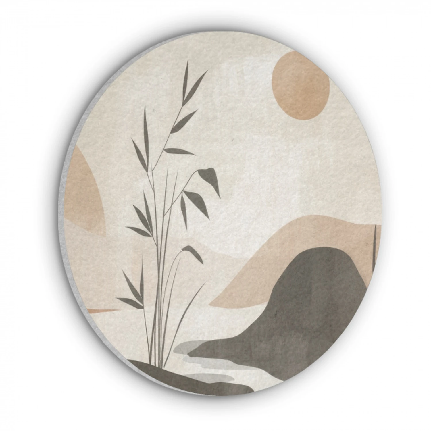 Japandi - Landschap - Beige Akoestische PET Vilt - Rond klein -3d