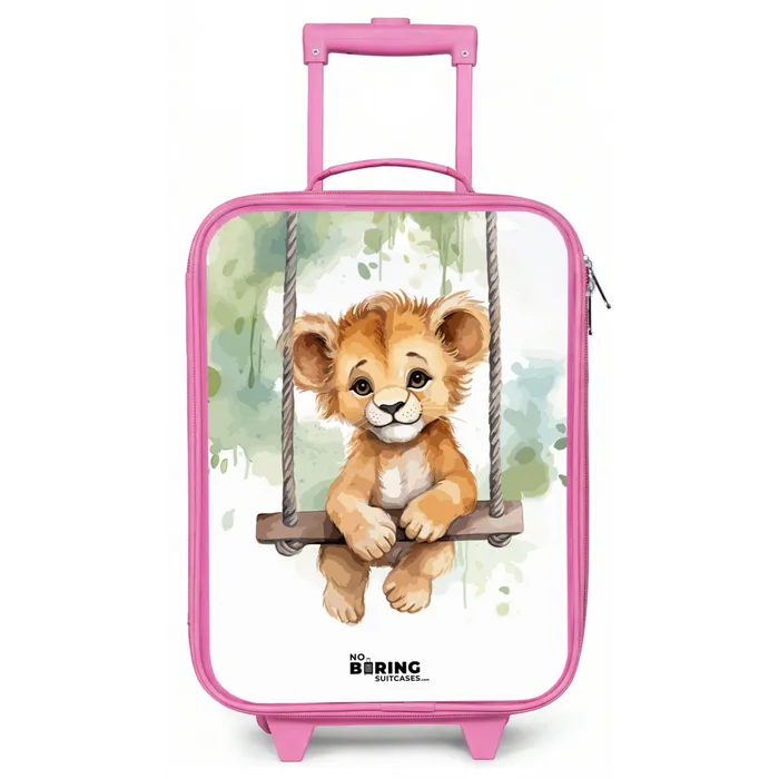 Leeuwenwelpje met schommel illustratie Kinderkoffer - Roze klein -zz3dotto