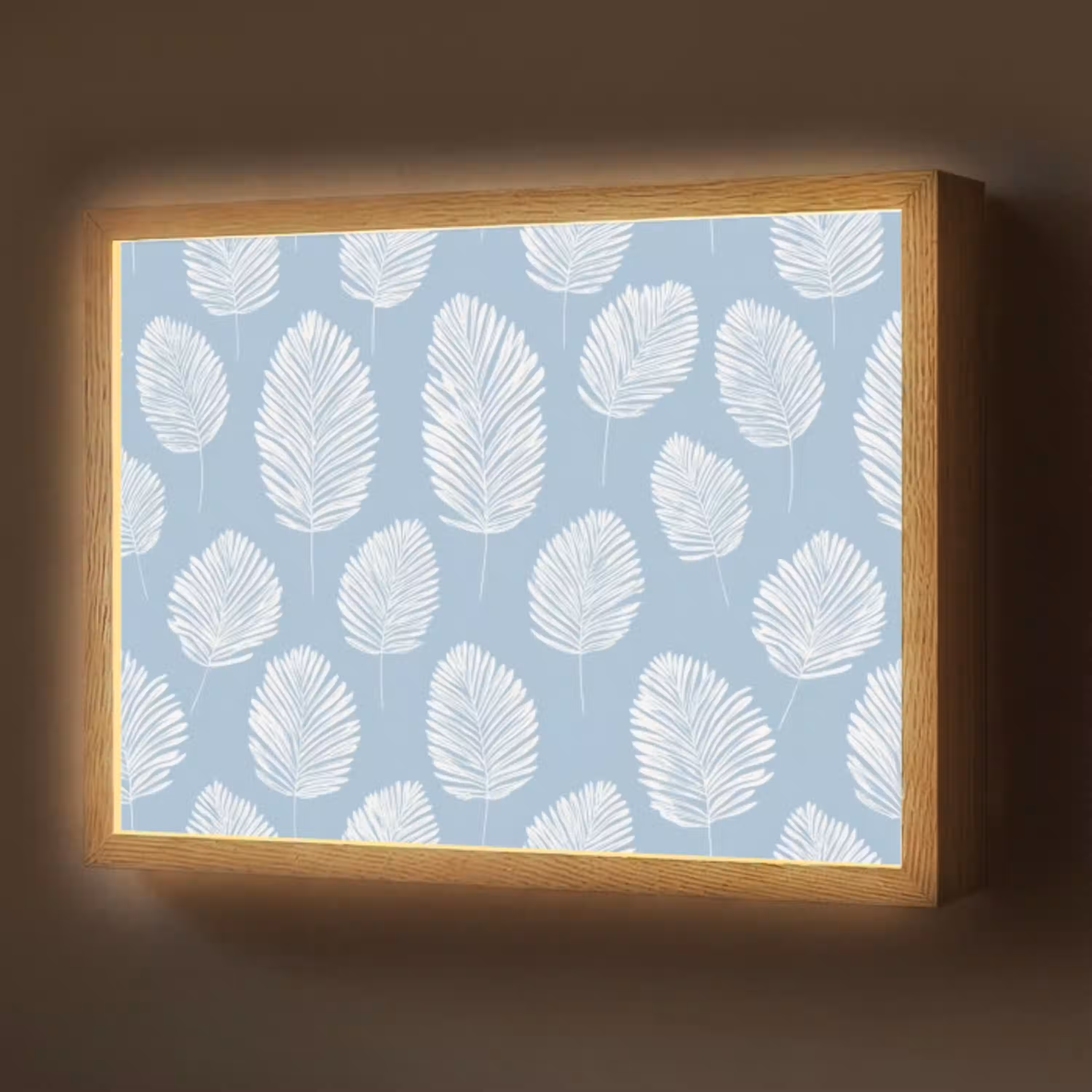 Palmbladeren - Naadloos - Patroon - Pastelblauw Light Box met batterij (Wandlamp) middel 907 -z3d_website