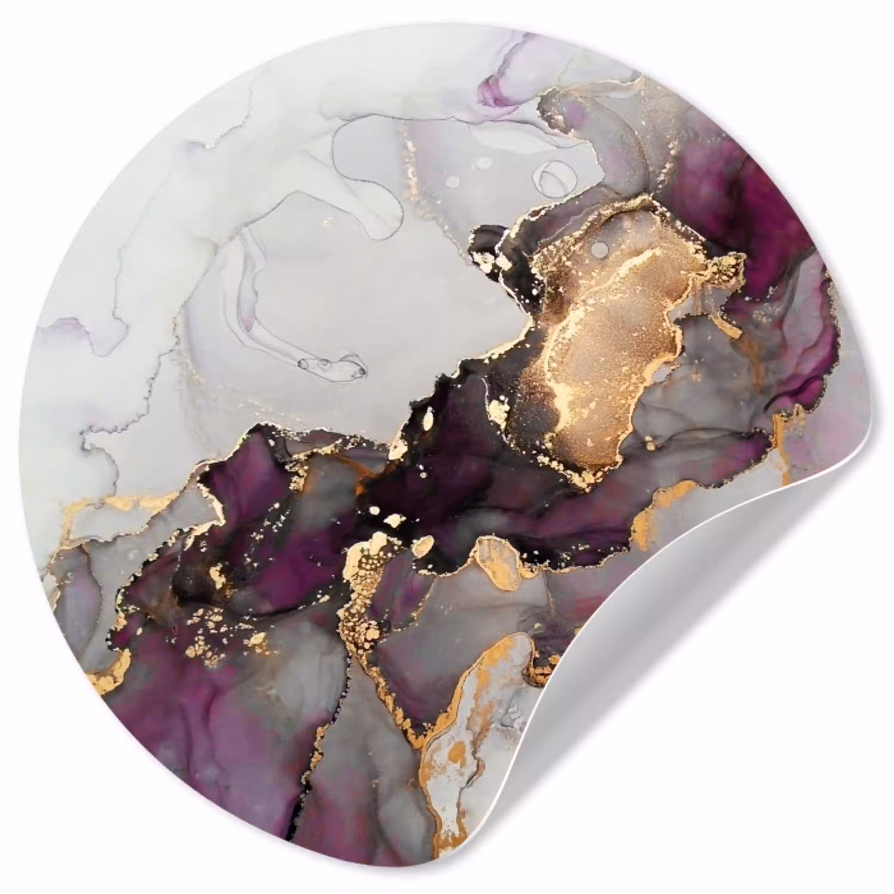 Marmer - Abstract - Goud - Paars Wandcirkel behangsticker klein -3d