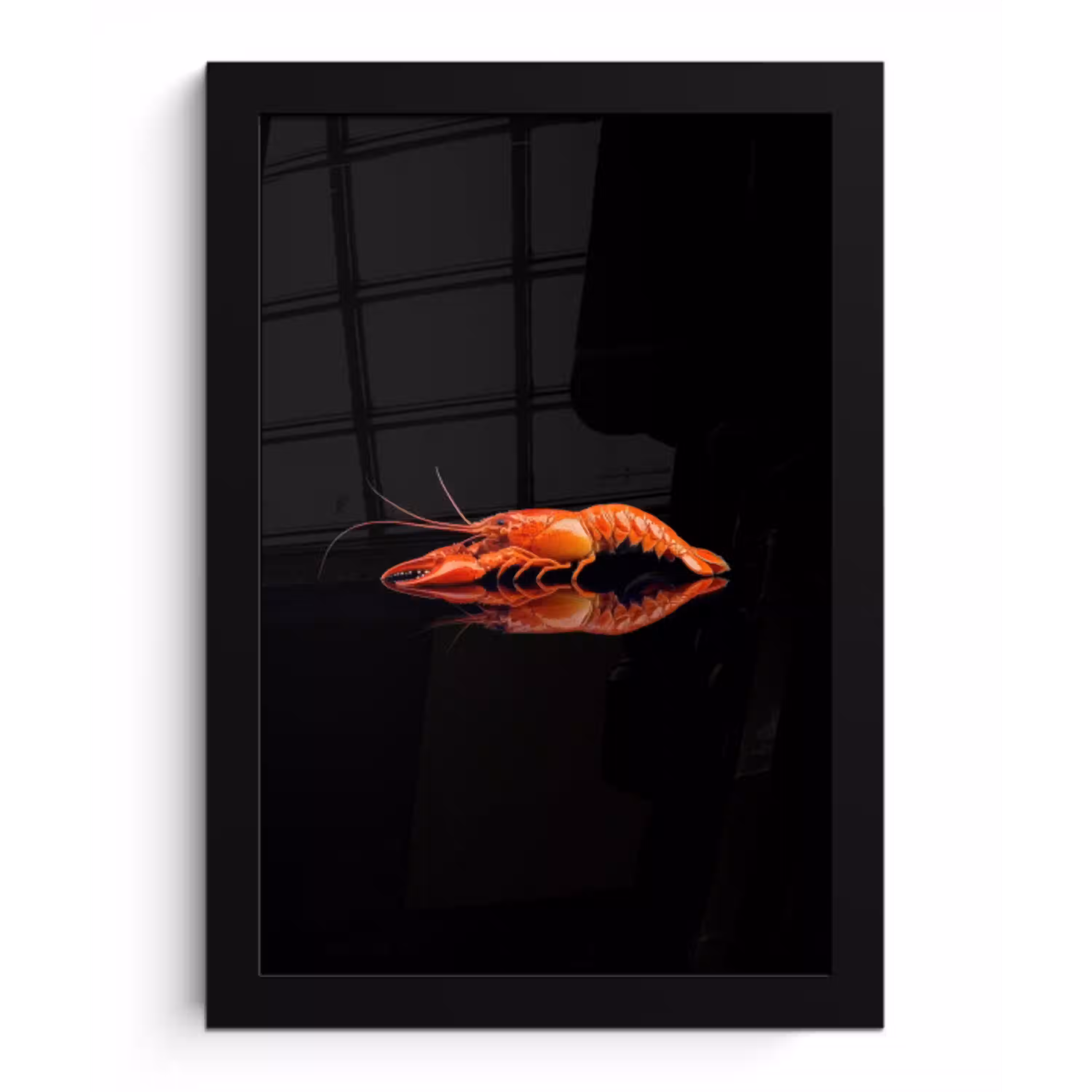 Kreeft - Oranje - Zwart - Opvallend fotolijst zwart zonder passe partout klein -3d